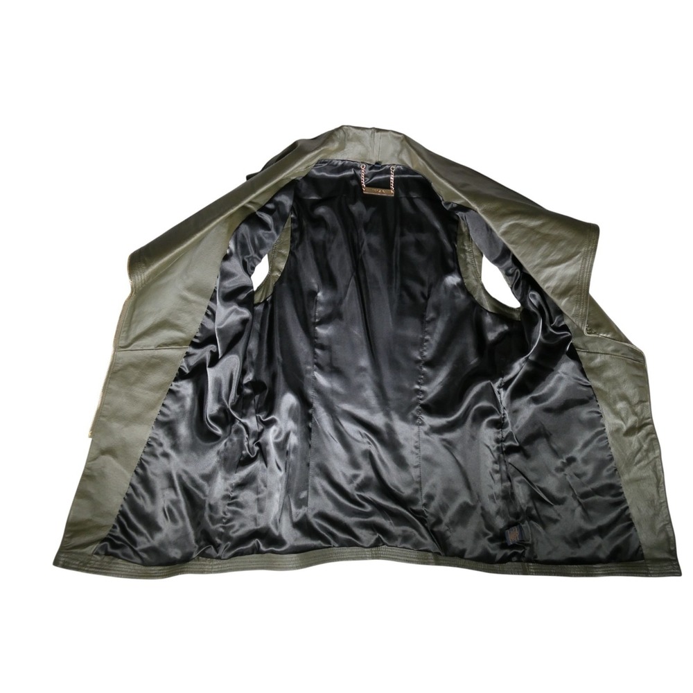 IMAN Women's Green Black Leather Vest Jacket Size M Style 129297 Chic Sleeveless - Picture 6 of 10
